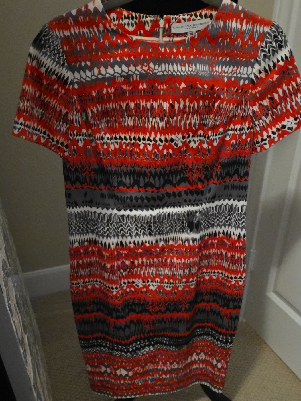 Carolina Herrera Red, Black & White Abstract Printed Dress